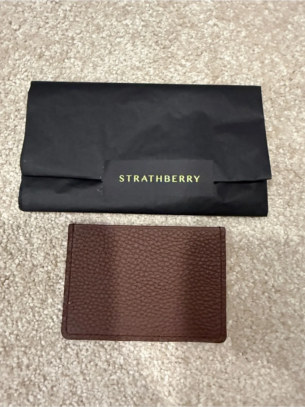 New Strathberry Leather Slim Card Holder in Chocolate